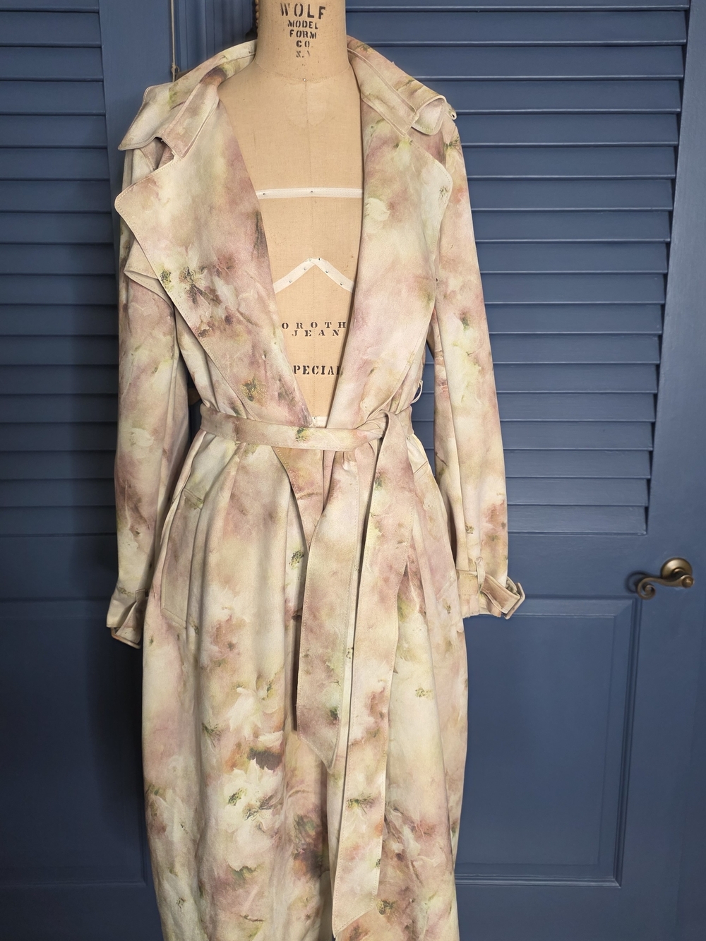Philosophy Floral Faux Suede Belted Trench Coat Size M